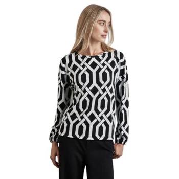 Langarmshirt STREET ONE Damen 36 Schwarzer Stoff – Viskose/Polyester‑Mix