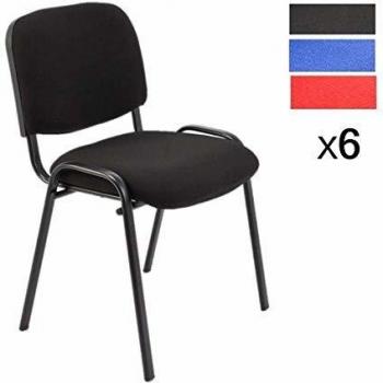 Set Di 6 Sedie Impilabili Imbottite in Tessuto Nero per Sala Attesa Ufficio Studio Conferenza Riunione Ospite