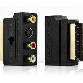 DeleyCON Video Adapter Scart zu 3x Cinch + S-Video mit Schalter