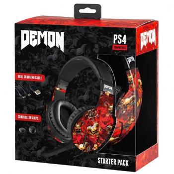 Pack de Auriculares Starter Pack Demon + Doble Cable USB + Agarre Indeca (PS4)