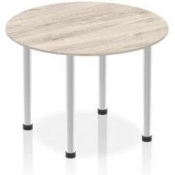 Impulse 1000 mm Round Table – Grey Oak Top & Brushed Aluminium Post Leg