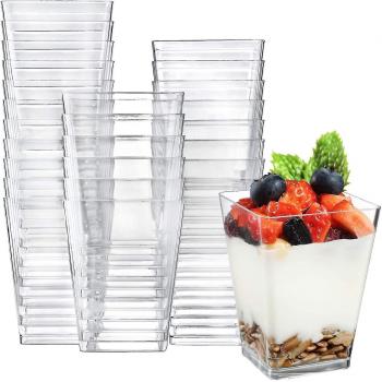 Tazas de Postre Mini, Plástico Transparente, Cuadradas, 50 unidades