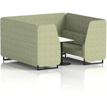 Brixworth 6‑Seat Executive Booth – Front Panel, Black Legs, White Rivet Fabric Table