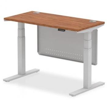 Air 1200x600 Height Adjustable Desk Oak CP Silver Leg Modesty Panel
