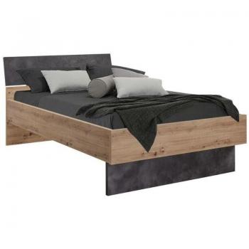 Cama Doble con Cabecera, Hecha en Italia, 127 x 215 x h91 cm, Acabado en Roble y Grises - Dmora