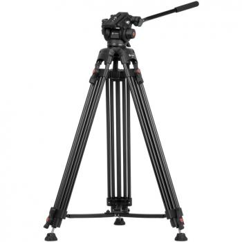 Fotopro DV-2 Zwart - Statief met een draagvermogen van 4 kg, hoogte verstelbaar van 38 cm tot 155 cm, gemaakt van lichtgewicht aluminium, inclusief snelkoppeling en rubberen voetjes voor stabiliteit