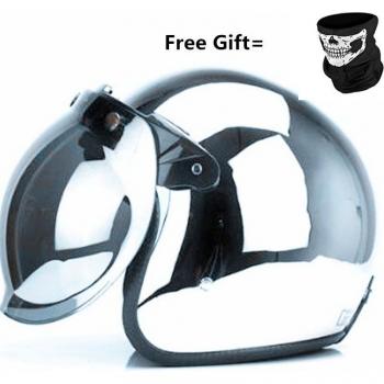 Silver Chrome Open Face Moto Helmet