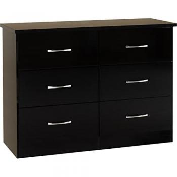 SECONIQUE Nevada 6 Drawer Chest in Black Gloss Finish