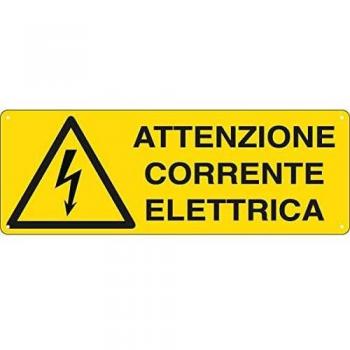 Cartello di Segnalazione - Attenzione Corrente Elettrica - 350x125 mm - E1743K (Giallo e Nero)