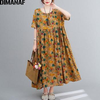 Vestido playero de verano para mujer DIMANAF, talla grande, algodón, estampado floral, 5XL, 6XL