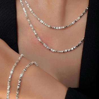 Geometric Silver 925 Stamped Chain Necklace