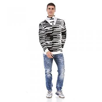 Cipo & Baxx Herren‑Pullover mit Stehkragen und Schnallenverschluss – M, CP245