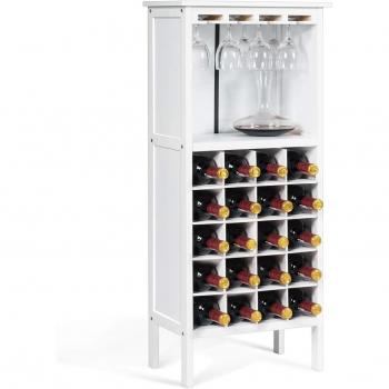 Scaffale Portabottiglie in Legno con Porta Calici, 20 Bottiglie, 42x24,5x96 cm