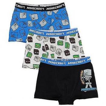Set de boxers Minecraft Garçons (3 pièces) Gris/Bleu/Noir – 8-9 ans