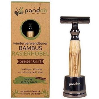 Pandoo Bamboo Safety Razor Rasierer + Ersatzbürstenköpfe 10 ks Thick Handle 1 St