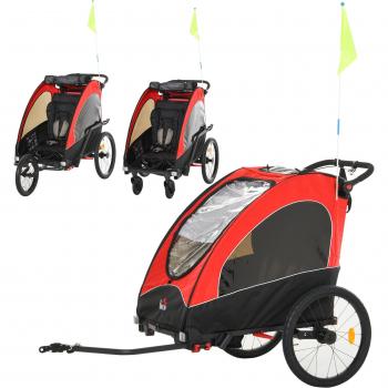 Poussette‑Jogger‑Vélo HOMCOM aluminium 150 × 85 × 107 cm, drapeau rouge et noir