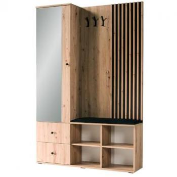 Lomadox Flurgarderobe CALLAO-161 Eiche Nb. Schwarz inkl. Sitzkissen