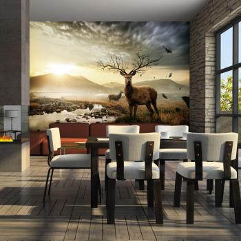 Papier Peint Cerf et Ruisseau Montagnard – Taille Large 250 × 193 cm
