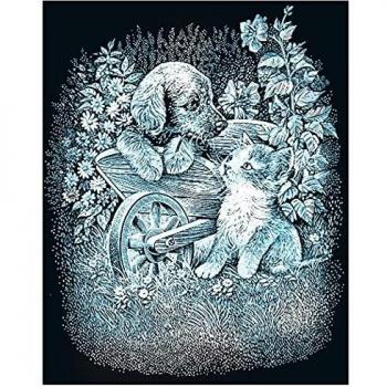 Grattoir Original KSG Motif Chiot et Chaton 20 x 25 cm Argent