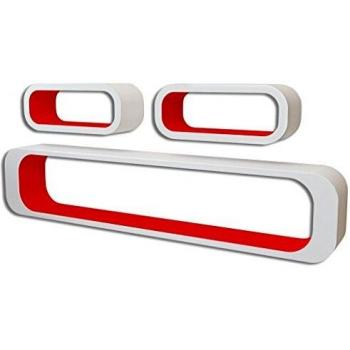 3 Cube Wall Shelves White and Red MDF for Books and DVDs