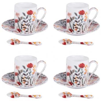 Coffret de 4 tasses de 10 cl / sous tasses Flor + cuillères assorties Table passion Zoom Miam Vous mangez ?