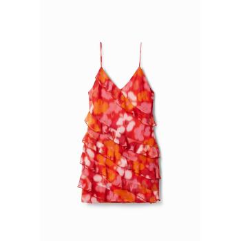 Desigual Abito floreale a balze rossa – poliestere M