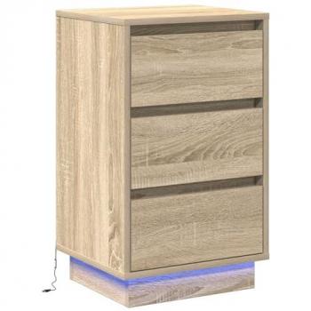 Engineered Wood Bedside Storage with LED – Sonoma Oak, 39x34.5x65 cm
