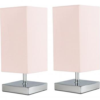 Contemporary Square Chrome Touch Lamps - Pink
