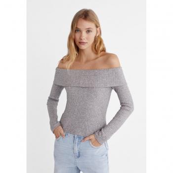 Stradivarius Off-the-shoulder T-shirt Grey melange XS