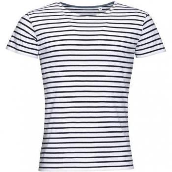 SOLS Herren Kurzarm-T-Shirt Miles Gestreift Weiß/Navy L