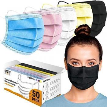 Orzly 3‑Ply Face Mask Pack (50 Units) – Colorful Adults & Kids Edition