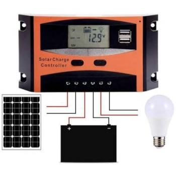Regolatore di Carica 20 A per Pannello Solare 12/24V con Display LCD USB LD2420C