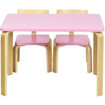 Ensemble de table enfant Coast : table 78×53×53 cm + 2 chaises roses + bois