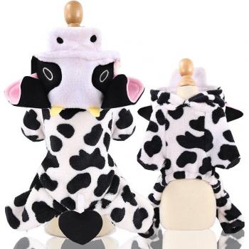 Cute Cow Pet Hoodie - Winter Coral Fleece Clothing for Dogs