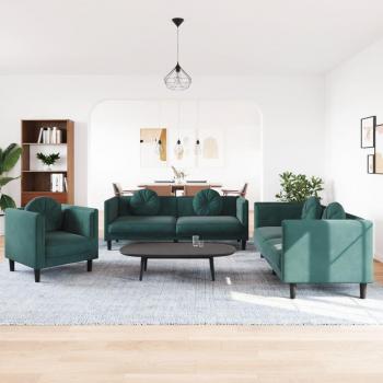 Green Velvet Lounge Set – 3 Piece + Pillows