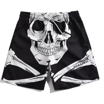 Shorts de surf para hombre, estampado de calavera blanca, M-4XL
