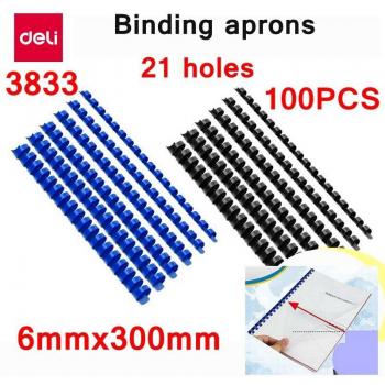 Deli 100 PVC Binding Aprons, 21 Rings, 6mm x 300mm, A4 Document Binding
