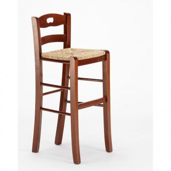 Barstool “Pub Hamburg” in Legno con Seduta di Paglia