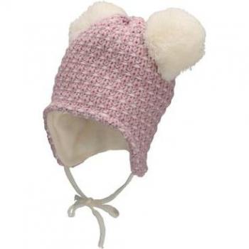 Cappello maglia pom pom rosa ecrù