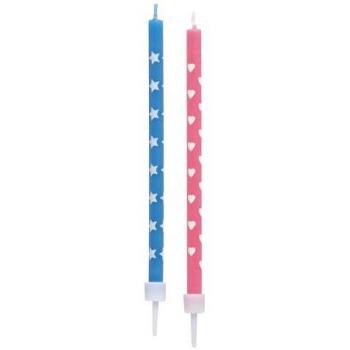 2 Geburtstagskerzen 10 cm farbig sortiert mit Halter