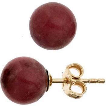 Ohrstecker Kugel 333 Gold Gelbgold mit 2 Rhodonite Rot Ohrringen