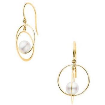 Gelbgold Akoya Perlen Ohrhänger K10 – Doppelkreisel Design