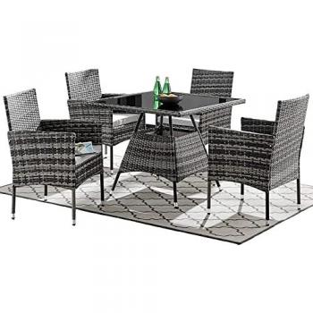 Seville Grey 4 Seater Square Rattan Bistro Set With Light Grey Cushions