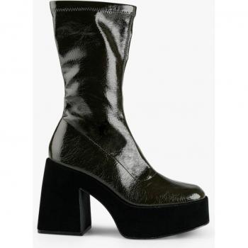 Botas de Charol MIM LIS KAKI con Tacón Cuadrado