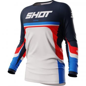Maillot de motocross Shot Contact Legend - Blanco Rojo Azul (S)