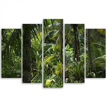 Cuadro en lienzo de cinco piezas Bosque Árboles Naturaleza 100x70 cm