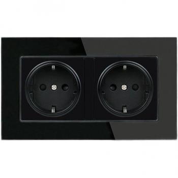 Esooli 16A Double EU Standard Crystal Glass Wall Socket with Child Safety Door - Grey and Black