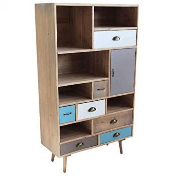 Mobiletto in legno colorato con 6 ripiani, 1 anta e 7 cassetti per interni cm 80 x 36,5 x 139 h