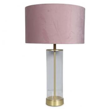 Balan Glass and Matt Gold Table Lamp with Velvet Drum Lamp Shade and LED Bulb