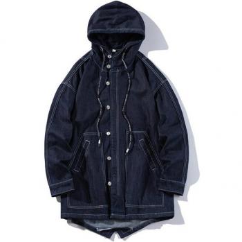 Parka Denim 5XL Hombre, Chaqueta Casual de Algodón y Capucha